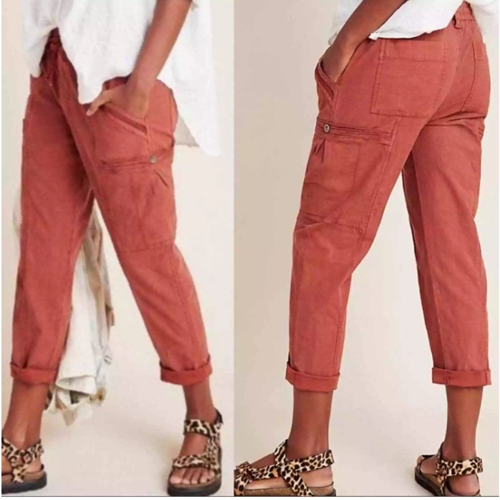 Anthropologie Angela Cropped Elastic Waist Cargo Pants Red 7512 Size 30
